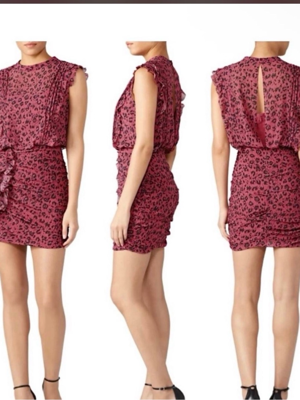 AllSaints Mauve Leopard-Print Mini Dress